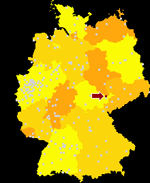 Gera on the map of Germany